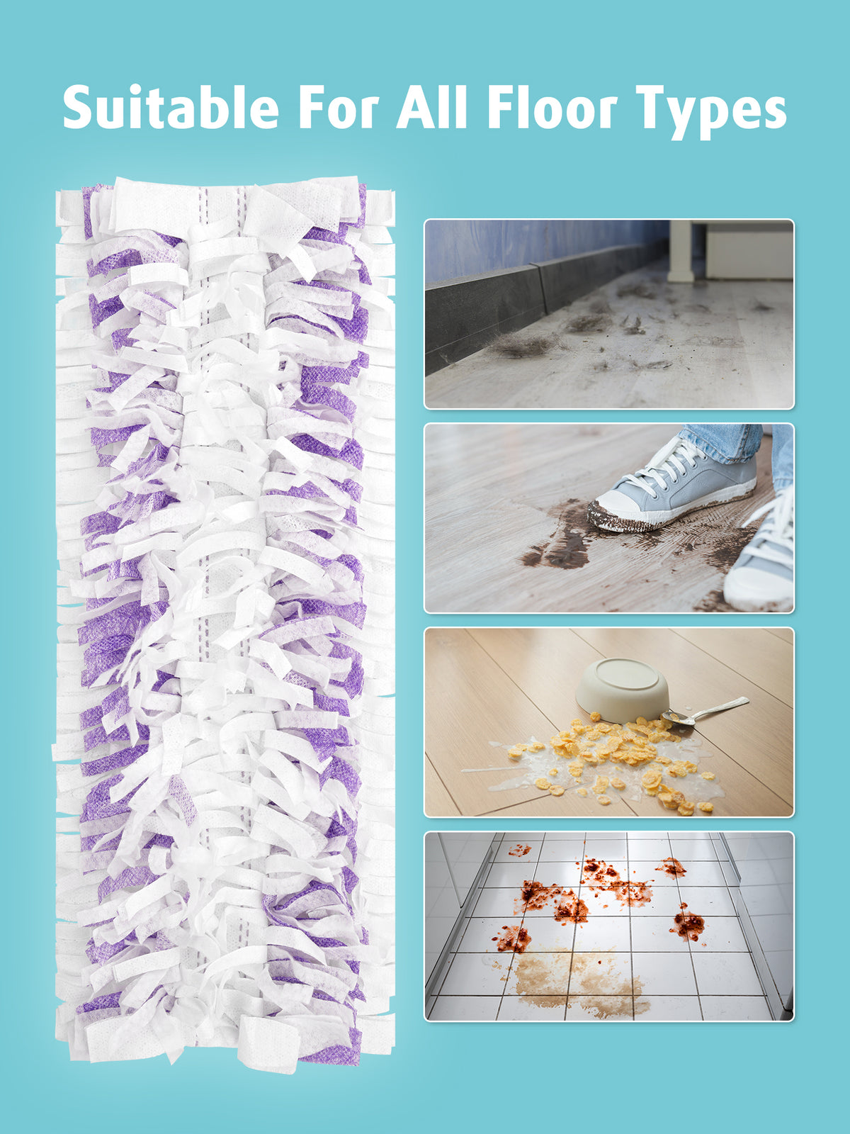 AIR U+ 48 Pack Disposable Power Mop Pads Refills for Swiffer Power Mop Unscented 14-Layer Thickened, Wet and Dry Use, Multi-Surface Replacement Mopping Refills Pads for Floor Surface Cleaning