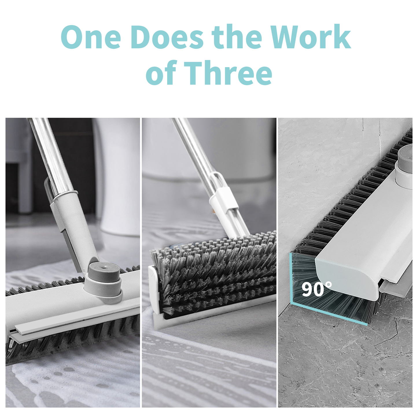 Floor Scrub Brush with Long Handle, 3 in 1 Scrape and Heavy-Duty Stiff Bristle Scrubber Brush for Cleaning Shower Bathroom, Patio, Garage, Kitchen, Wall and Deck