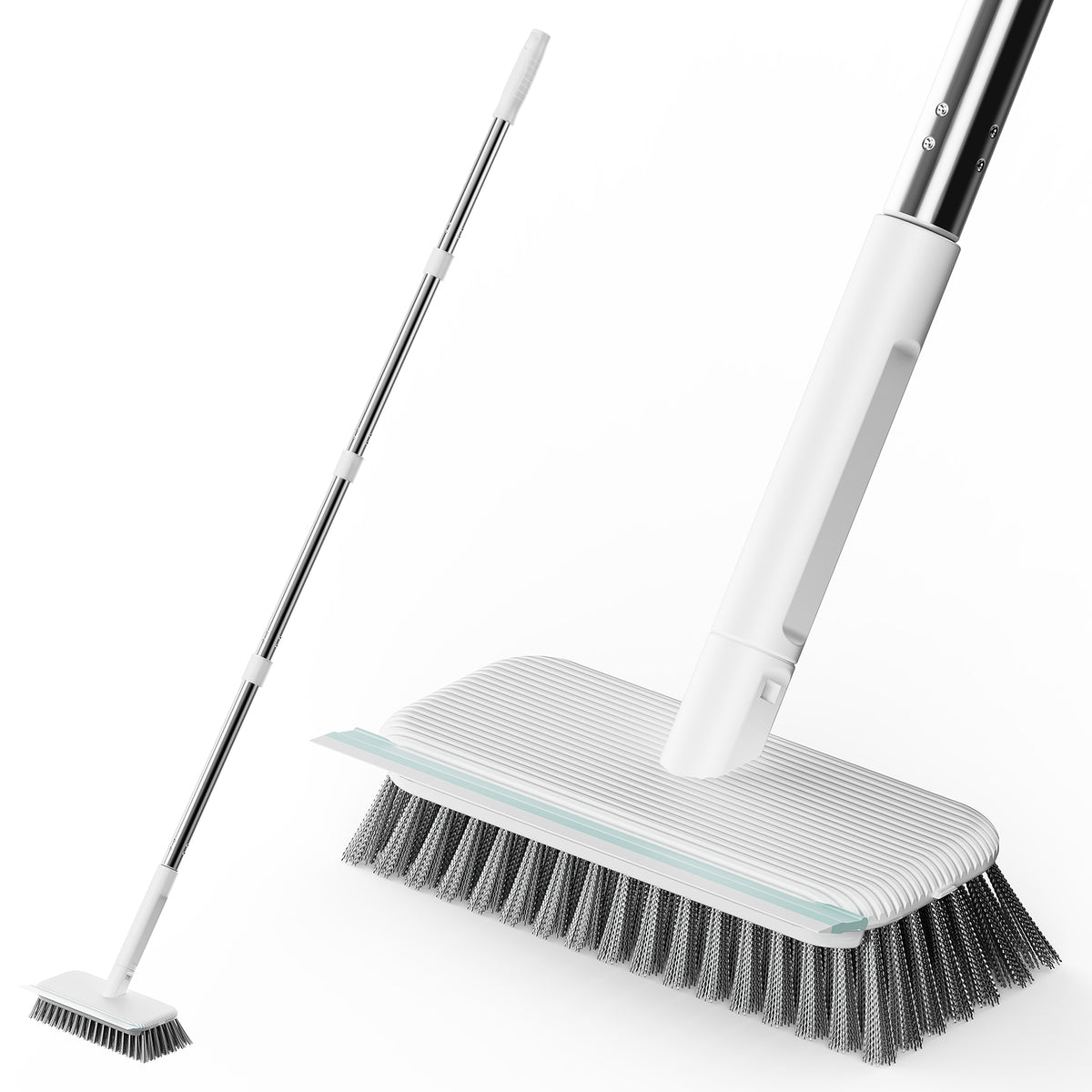 AIR U+ Concrete Scrub Brush, Long Handle, 7-Row Wire Bristles, Squeegee