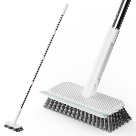 AIR U+ Concrete Scrub Brush, Long Handle, 7-Row Wire Bristles, Squeegee