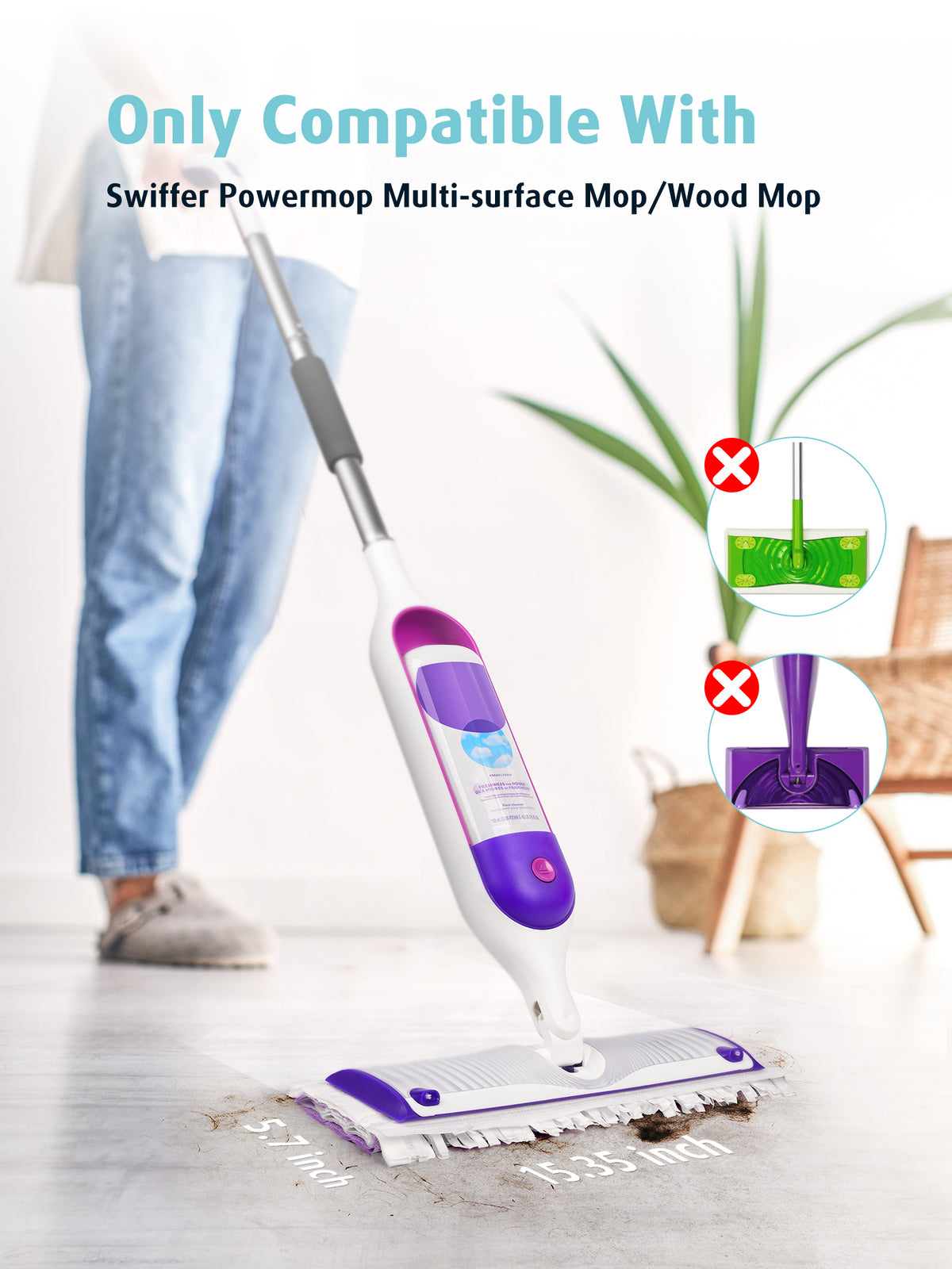 AIR U+ 48 Pack Disposable Power Mop Pads Refills for Swiffer Power Mop Unscented 14-Layer Thickened, Wet and Dry Use, Multi-Surface Replacement Mopping Refills Pads for Floor Surface Cleaning