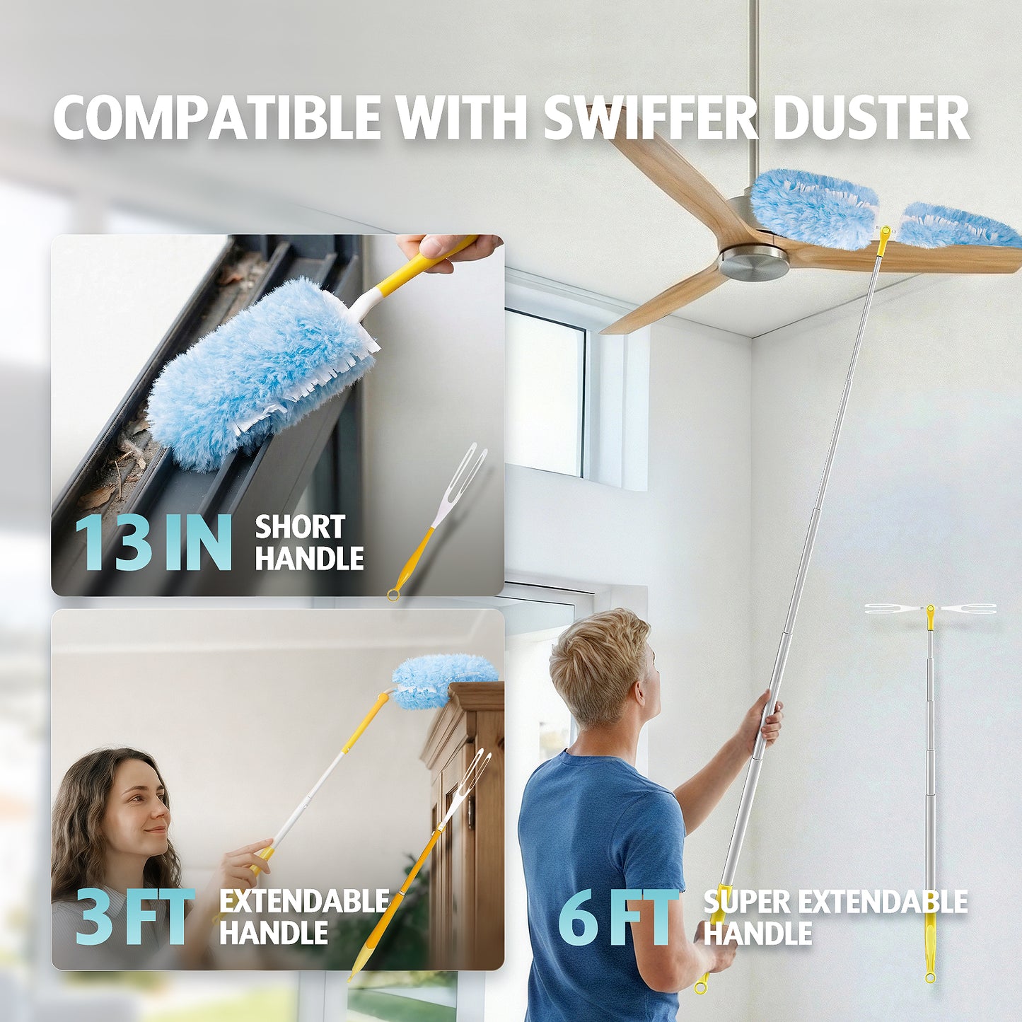 Duster Refill for Swiffer Duster, 30 Count Heavy Duty Duster Refills, Multi Surface 360 Duster + 1 Handle