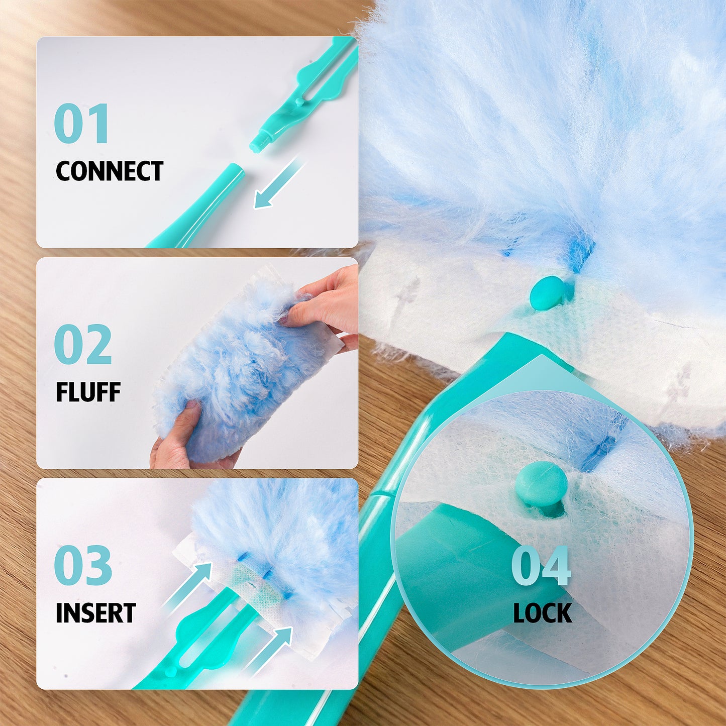 Duster Refill for Swiffer Duster, 30 Count Heavy Duty Duster Refills, Multi Surface 360 Duster + 1 Handle