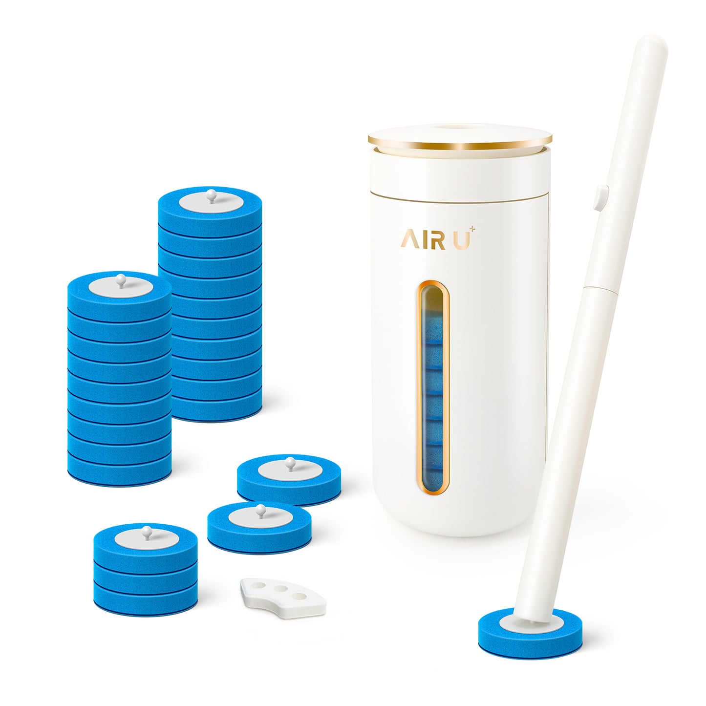 AIR U+ Disposable Toilet Brush, Toilet Bowl Cleaning System with 24 Wand Refill, Cleaner Brush Starter Kit with 1 Toilet Wand, 1 Storage Caddy and 1 Fragrant Tablet (1 + 24)