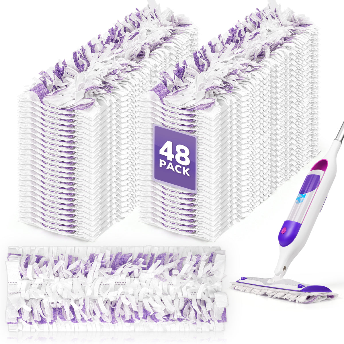 AIR U+ 48 Pack Disposable Power Mop Pads Refills for Swiffer Power Mop Unscented 14-Layer Thickened, Wet and Dry Use, Multi-Surface Replacement Mopping Refills Pads for Floor Surface Cleaning