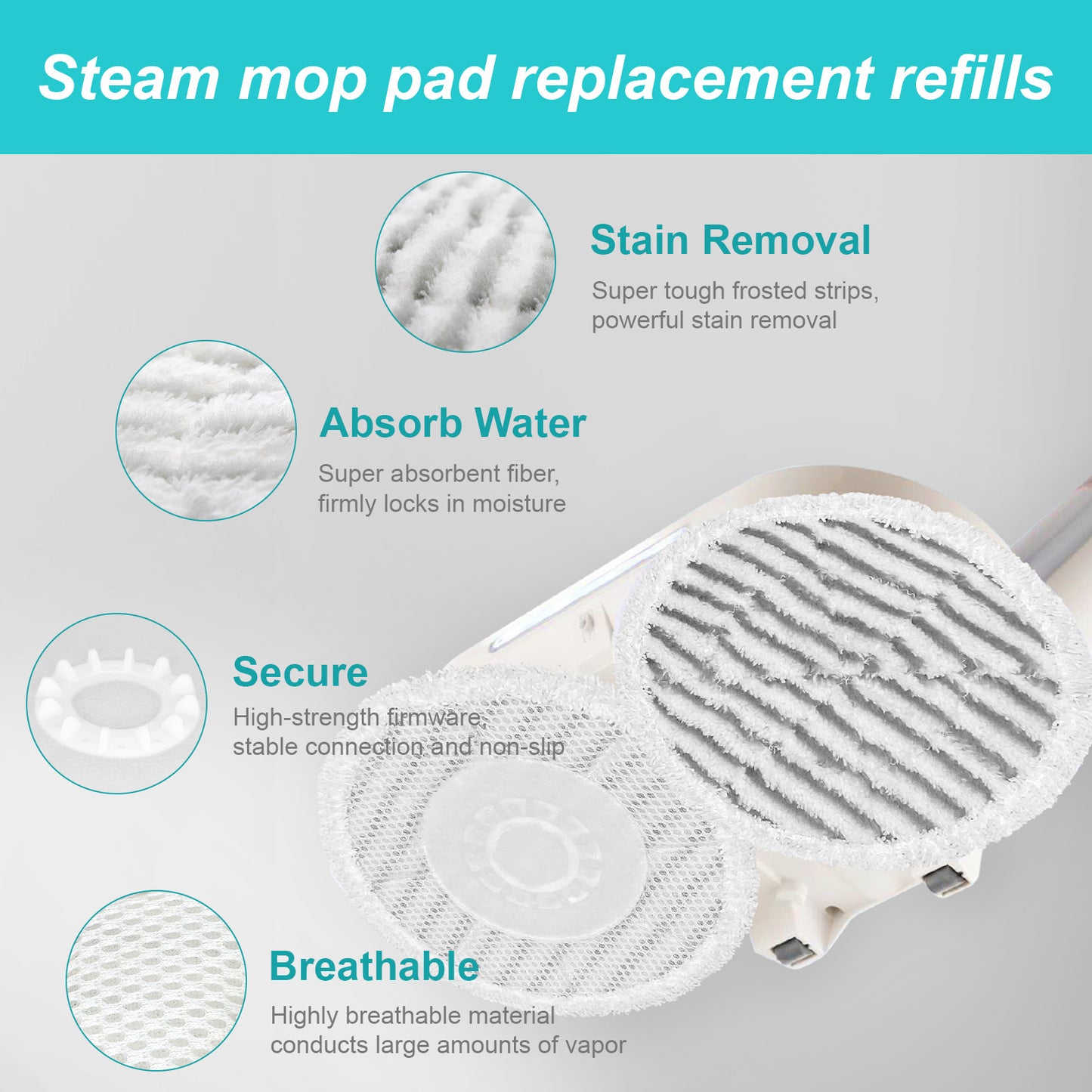 AIR U+ S7000AMZ Pads Replacement Steam Mop Pads for Shark S7001 S8001 S8201 S7201 S7000AMZ S7000 S7005 S7020 S7001C Series Steam & Scrub All-in-One Scrubbing Mop, 4 Pack