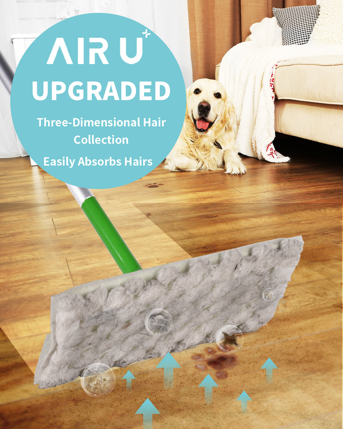 AIR U+ Heavy Duty Dry Sweeping Cloths for Swiffer Sweeper, Disposable Pet Dry Mop Pad Refills, Super Thick, 2X Locks Out Dust and Hair for Floor Cleaning