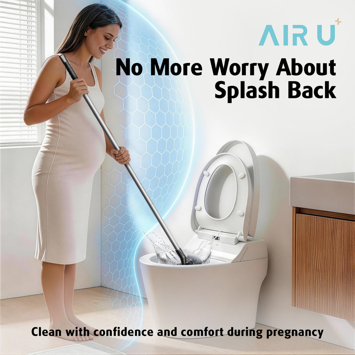 Toilet Bowl Brush with Long Handle, 23-42inch Adjustable 4-Section Aluminum Pole, Durable Nylon Bristles, No Bending Bathroom Cleaning Brush for Seniors, Pregnant Women, Back Pain Sufferers, Janitors