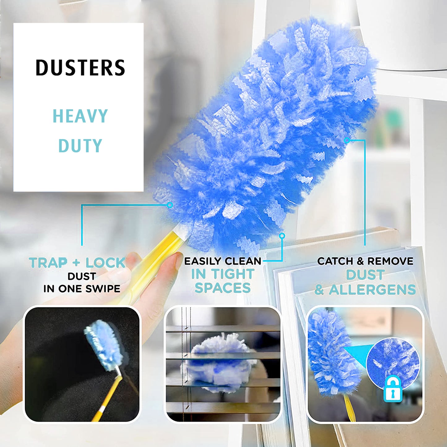 60 Count 360 Dusters Refills Compatible with Swiffer Duster with 2 Upgrade Hands