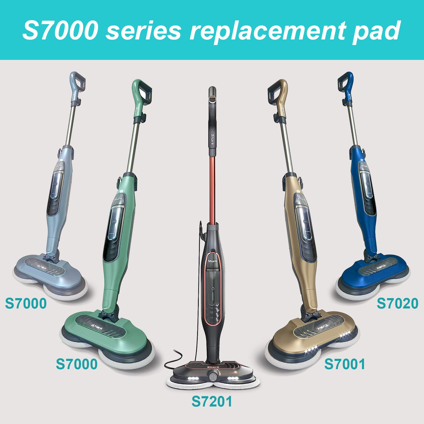 AIR U+ S7000AMZ Pads Replacement Steam Mop Pads for Shark S7001 S8001 S8201 S7201 S7000AMZ S7000 S7005 S7020 S7001C Series Steam & Scrub All-in-One Scrubbing Mop, 4 Pack