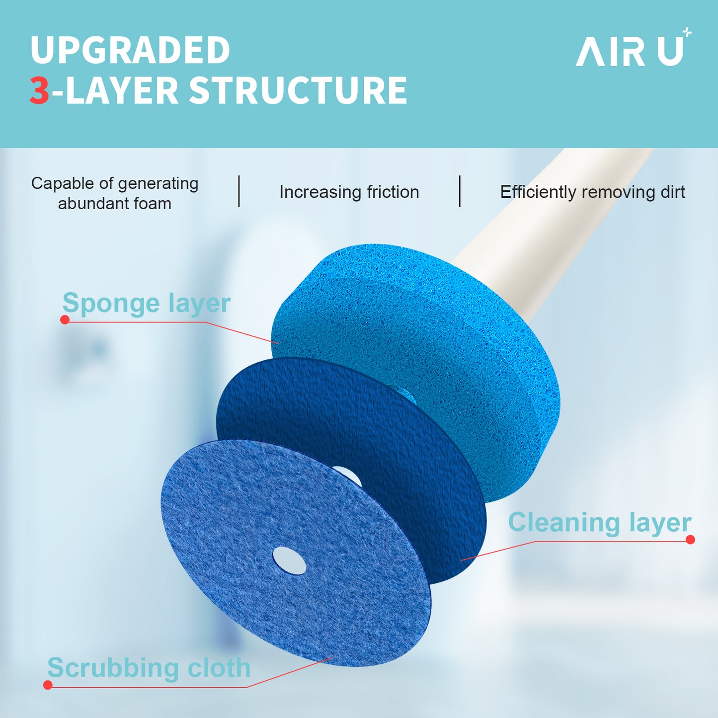 AIR U+ Disposable Toilet Brush, Toilet Bowl Cleaning System with 24 Wand Refill, Cleaner Brush Starter Kit with 1 Toilet Wand, 1 Storage Caddy and 1 Fragrant Tablet (1 + 24)