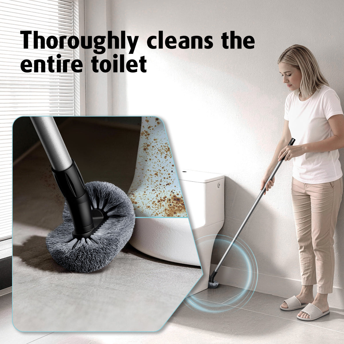 Toilet Bowl Brush with Long Handle, 23-42inch Adjustable 4-Section Aluminum Pole, Durable Nylon Bristles, No Bending Bathroom Cleaning Brush for Seniors, Pregnant Women, Back Pain Sufferers, Janitors