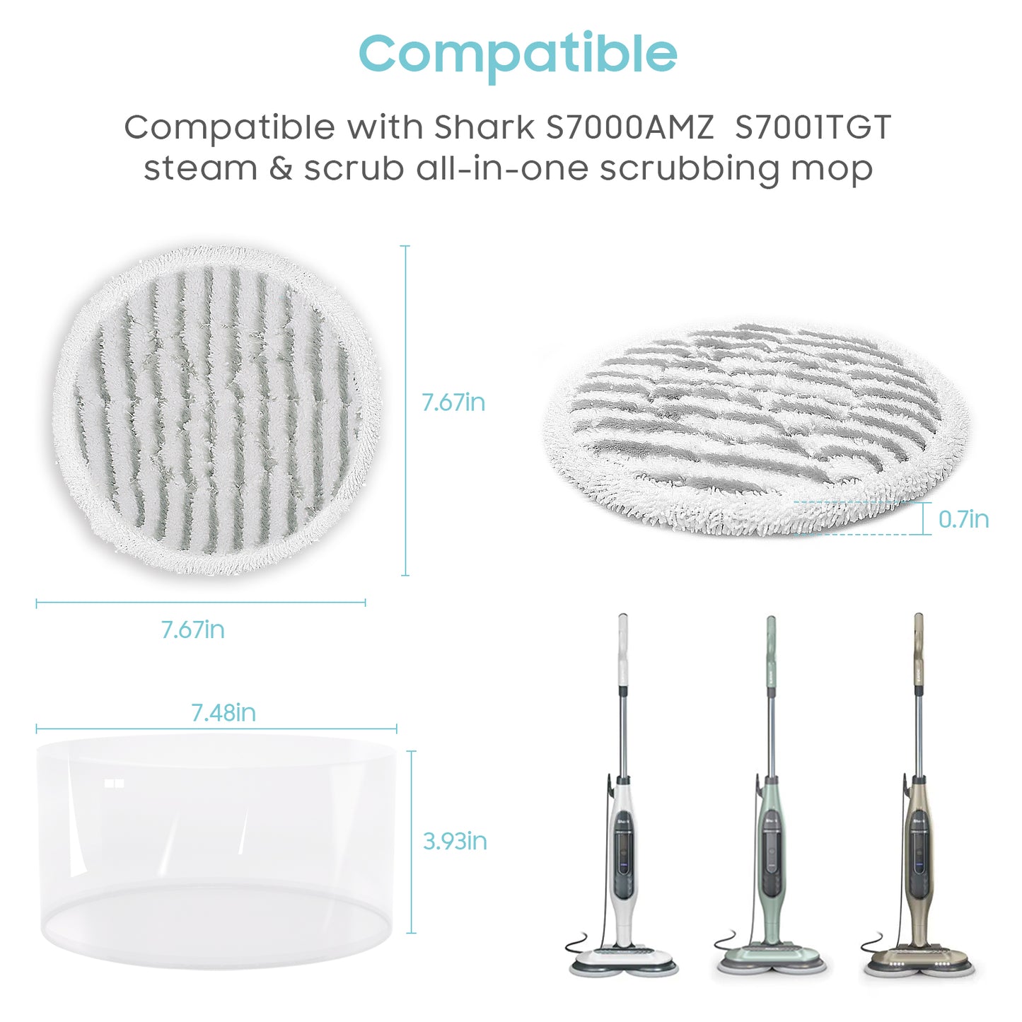 Upgraded 8 Pack Replacement Steam Mop Pads Kit Compatible with Shark S7001 S8001 S8201 S7201 S7000AMZ S7000 S7005 S7020 S7001C Series Steam & Scrub All-in-One Hard Floor Steam Mop