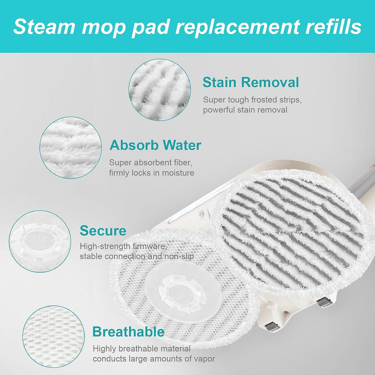 AIR U+ 8 Pack Replacement Steam Mop Pads for Shark S7001 S8001 S8201 S7201 S7000AMZ S7000 S7005 S7020 S7001C Steam Mop, Steam & Scrub All-in-One Scrubbing and Sanitizing, Dirt Grip Scrub Washable Pad
