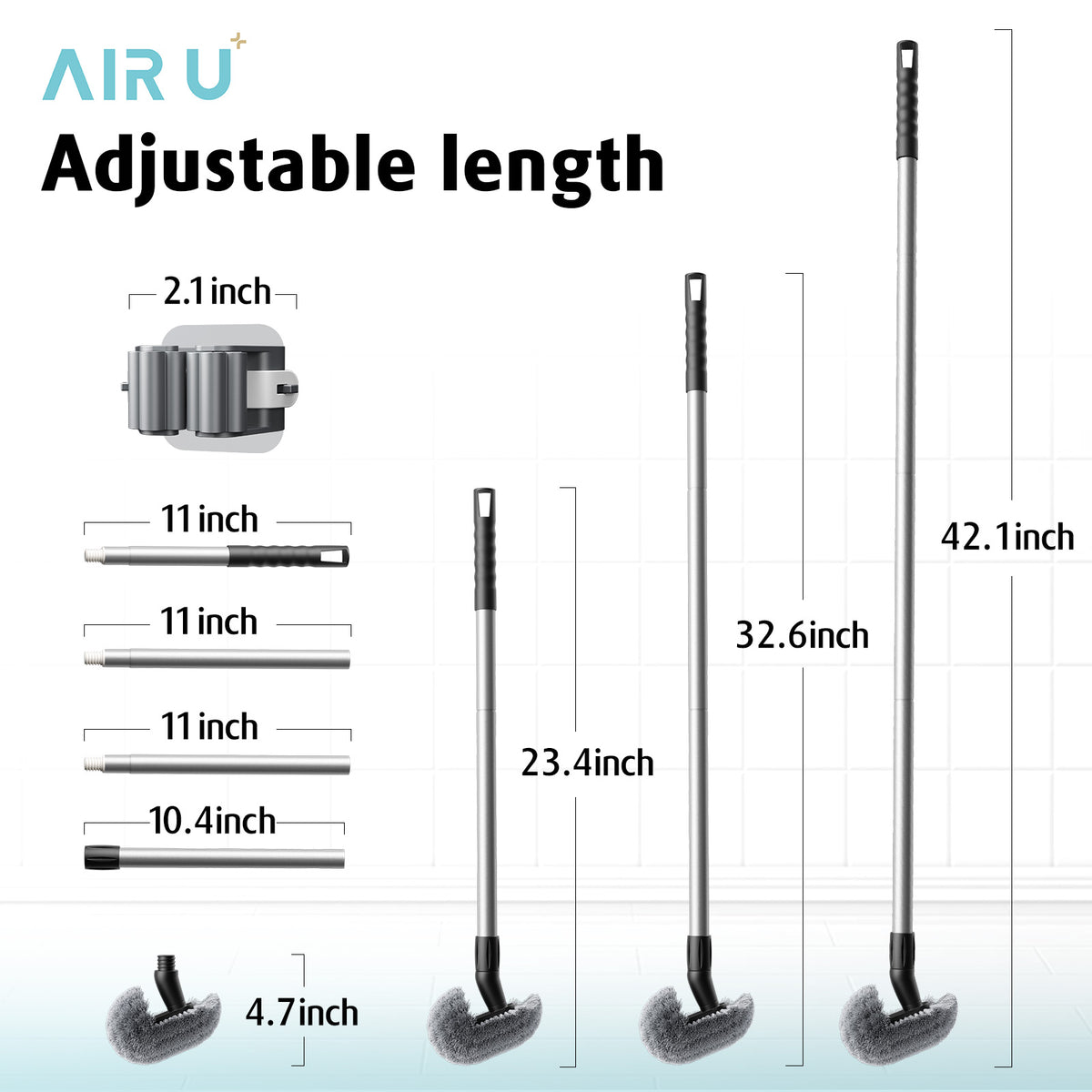 Toilet Bowl Brush with Long Handle, 23-42inch Adjustable 4-Section Aluminum Pole, Durable Nylon Bristles, No Bending Bathroom Cleaning Brush for Seniors, Pregnant Women, Back Pain Sufferers, Janitors