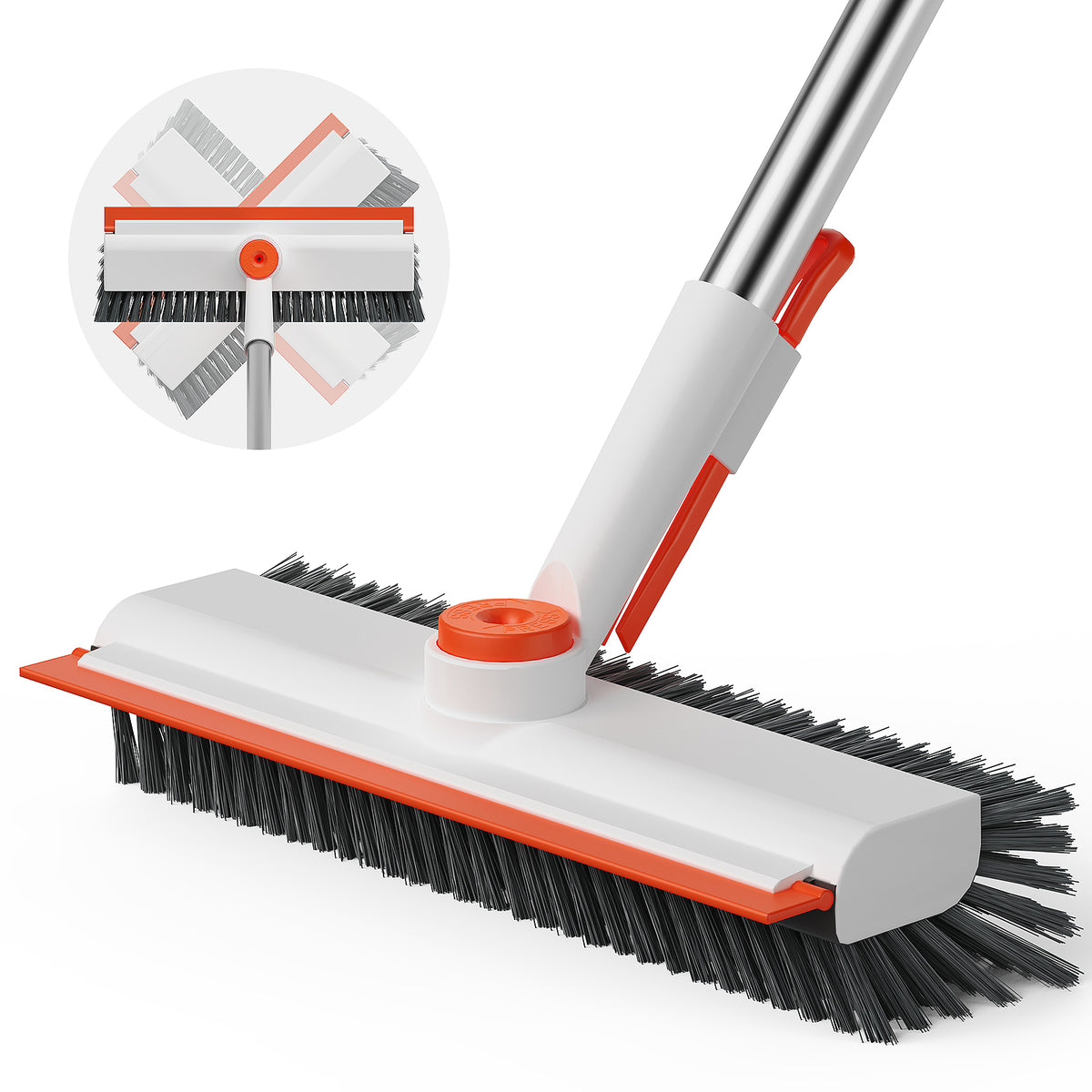 AIR U+ Floor Scrub Brush with Long Handle, 3-in-1 Rotating Head & Squeegee